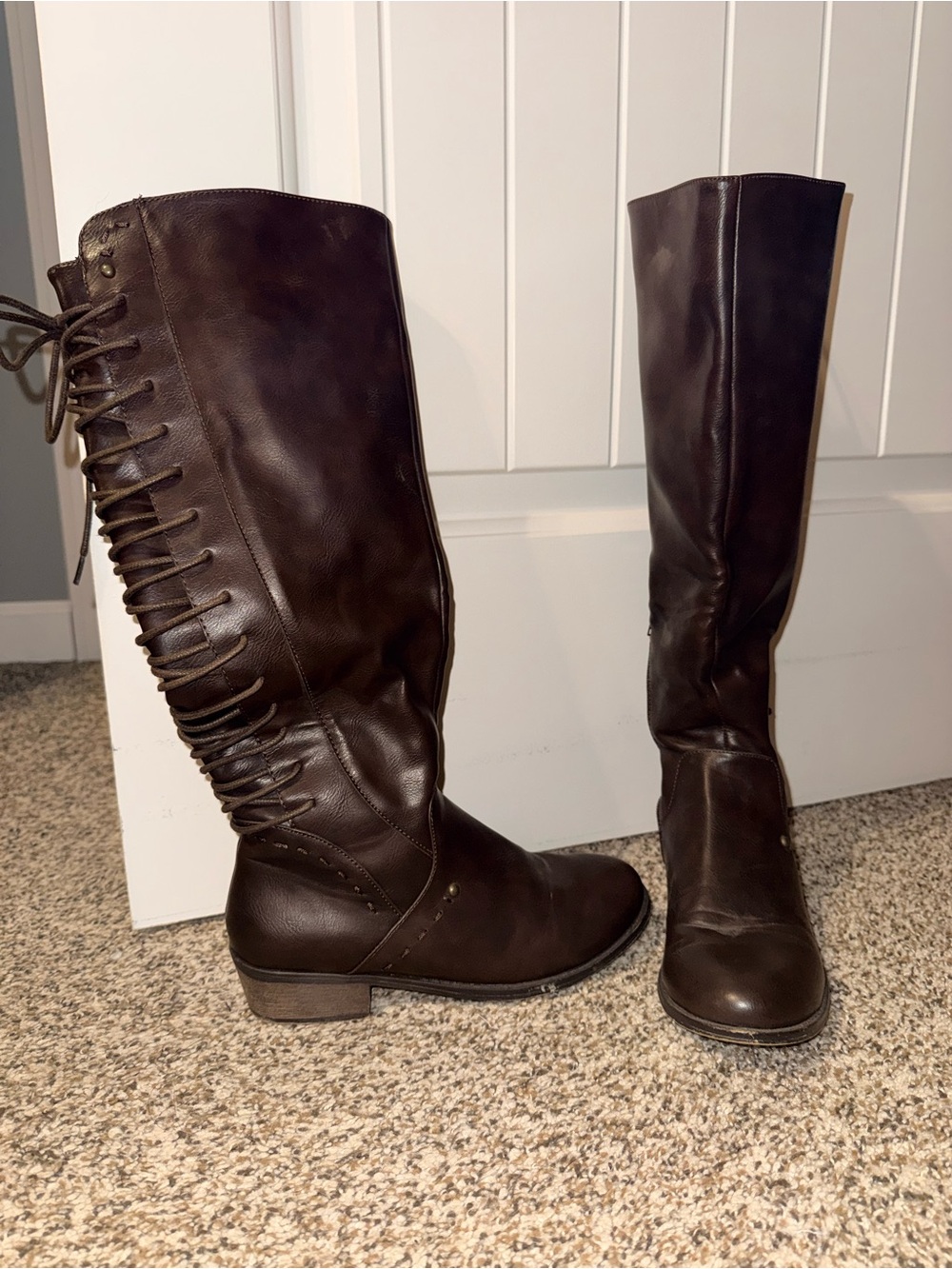 Rampage Dark Brown Lace-Back Over-the-Knee Boots